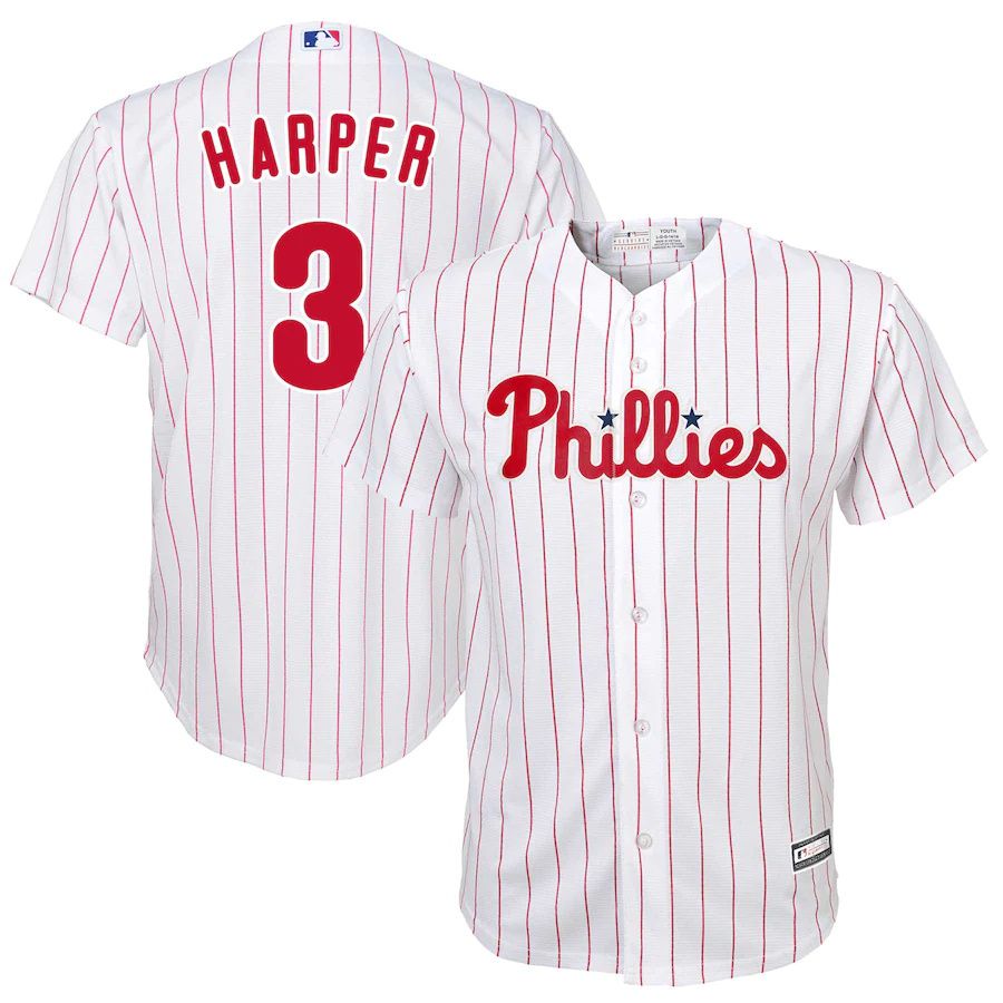 Youth Philadelphia Phillies 3 Majestic Bryce Harper Home Replica white Player MLB Jerseys